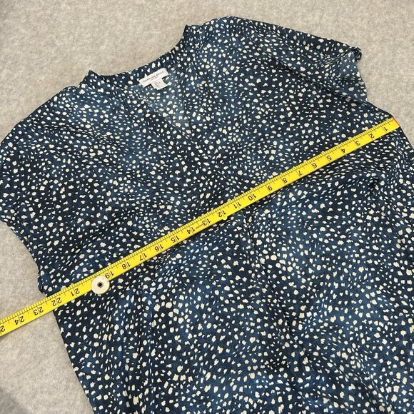CAROLINA BELLE Montreal Womens L Blue Abstract Dot Tunic Top Cap Sleeve V Neck - Picture 4 of 7